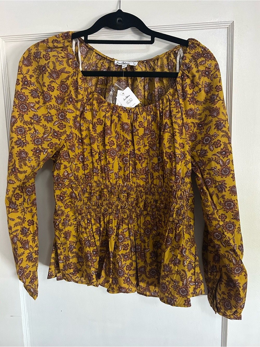 Sam Edelman smocked Floral Peasant Top - Mustard Floral